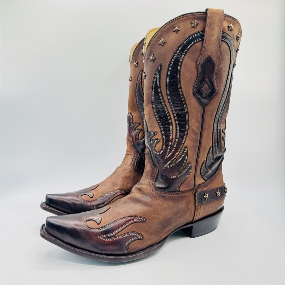 Corral Embellished Overlay Boots Men's Size 12 D Brown Leather Star Studs
